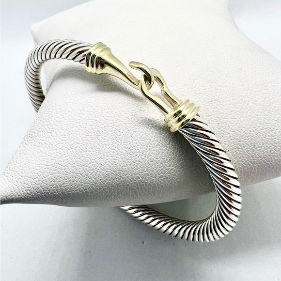 David Yurman Sterling Silver 14k Buckle Classic Cable Bracelet - Picture 10 of 13